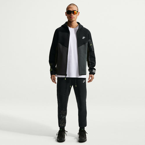 Men's Fleece Full-Zip Windrunner Jacket, Black/dk Smoke Grey/neon Yellow