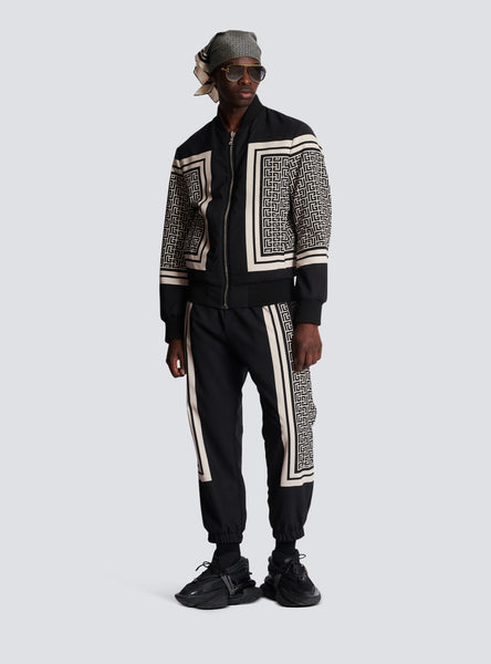 BALMAIN REVERSIBLE MONOGRAM AND SCARF BOMBER JACKET, BLACK