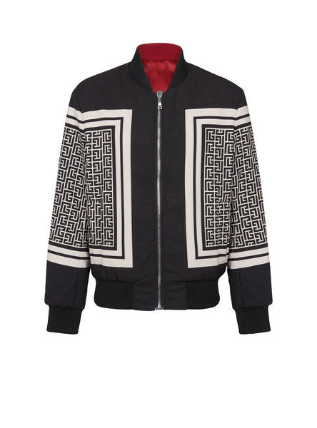 BALMAIN REVERSIBLE MONOGRAM AND SCARF BOMBER JACKET, BLACK