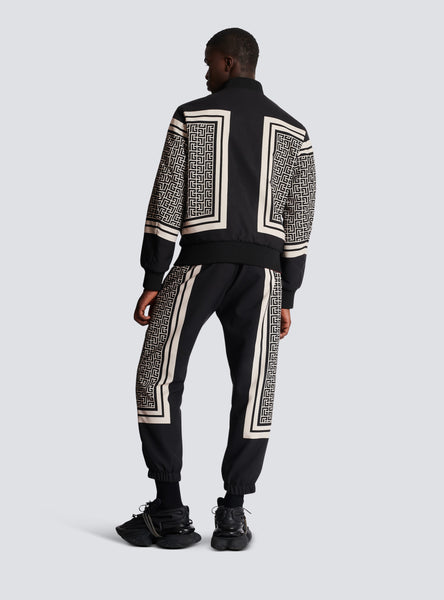 BALMAIN REVERSIBLE MONOGRAM AND SCARF BOMBER JACKET, BLACK