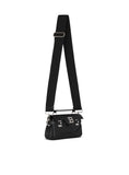 BALMAIN B-BUZZ 19-MONOGRAM CANVAS AND LEATHER BAG, BLACK