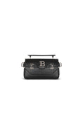 BALMAIN B-BUZZ 19-MONOGRAM CANVAS AND LEATHER BAG, BLACK