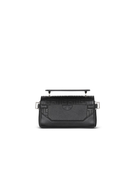 BALMAIN B-BUZZ 19-MONOGRAM CANVAS AND LEATHER BAG, BLACK