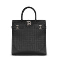 BALMAIN B-BUZZ 36 MONOGRAMMED CANVAS AND LEATHER TOTE, BLACK