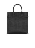 BALMAIN B-BUZZ 36 MONOGRAMMED CANVAS AND LEATHER TOTE, BLACK