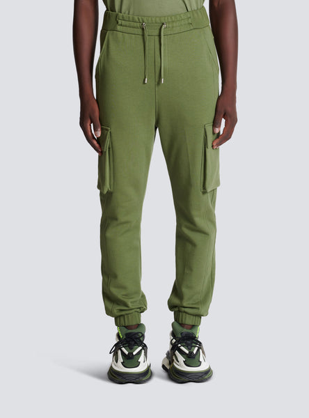 BALMAIN CARGO JOGGERS WITH BALMAIN PARIS PRINT KHAKI OZNICO