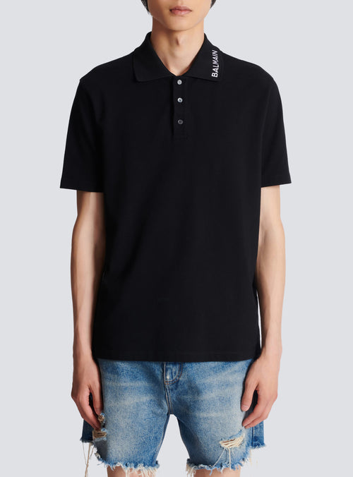 BALMAIN EMBROIDERED POLO SHIRT, BLACK