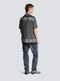 BALMAIN PAISLEY AND MINI MONOGRAM PRINTED SILK SHIRT, BLACK