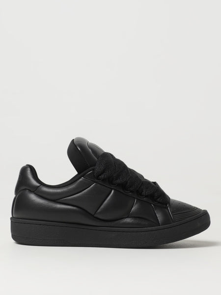 LANVIN CURB WASHED DENIM SNEAKERS, BLACK/BEIGE