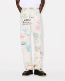 KENZO DRAWN VARSITY ASAGAO STRAIGHT-LEG DENIM PANTS, MULTICOLOR