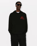 KENZO DRAWN VARSITY EMBROIDERED OVERSIZED HOODIE SWEATSHIRT, BLACK