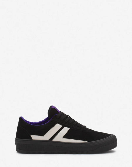 LANVIN CURB WASHED DENIM SNEAKERS, BLACK/BEIGE