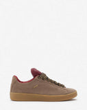 LANVIN X FUTURE HYPER CURB SNEAKERS IN LEATHER AND SUEDE, TAUPE/RED