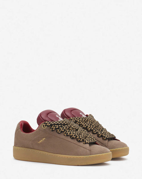 LANVIN X FUTURE HYPER CURB SNEAKERS IN LEATHER AND SUEDE, TAUPE/RED