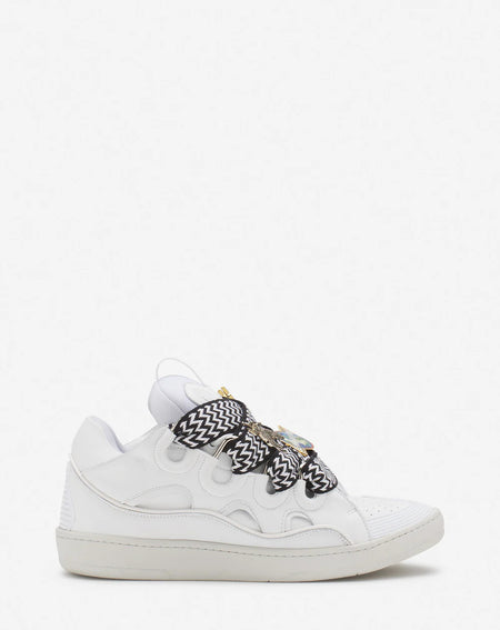 LANVIN CURB WASHED DENIM SNEAKERS, BLACK/BEIGE