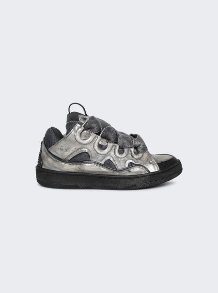 LANVIN CURB WASHED DENIM SNEAKERS, BLACK/BEIGE