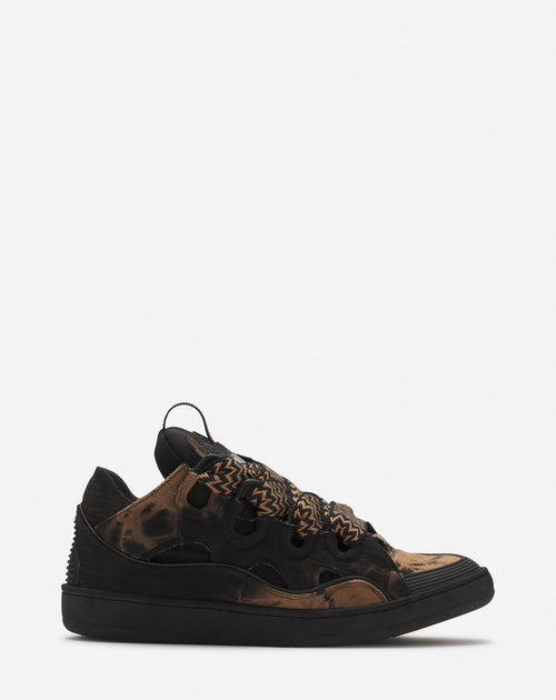 LANVIN CURB WASHED DENIM SNEAKERS, BLACK/BEIGE