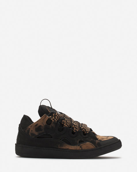 LANVIN CURB WASHED DENIM SNEAKERS, BLACK/BEIGE