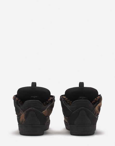 LANVIN CURB WASHED DENIM SNEAKERS, BLACK/BEIGE