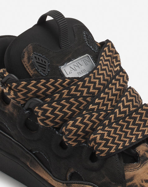 LANVIN CURB WASHED DENIM SNEAKERS, BLACK/BEIGE