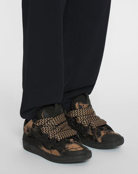 LANVIN CURB WASHED DENIM SNEAKERS, BLACK/BEIGE