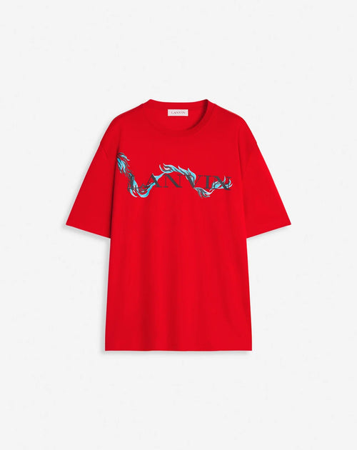 LANVIN UNISEX DRAGON PRINT LOOSE-FITTING T-SHIRT, FLAME