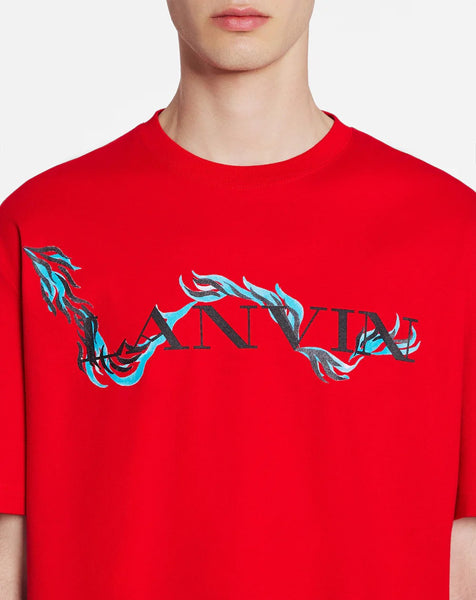 LANVIN UNISEX DRAGON PRINT LOOSE-FITTING T-SHIRT, FLAME