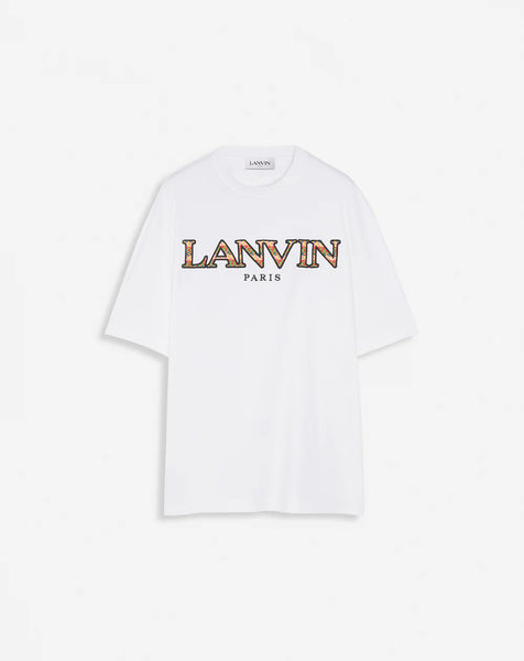 LANVIN CLASSIC CURB EMBROIDERED T-SHIRT, OPTICAL WHITE