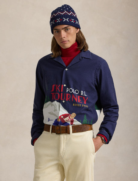Polo Ralph Lauren Classic Fit Skier-Print Satin Camp Shirt, Multi