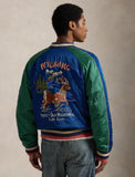 Polo Ralph Lauren Embroidered Satin Bomber Jacket, Blue/Green