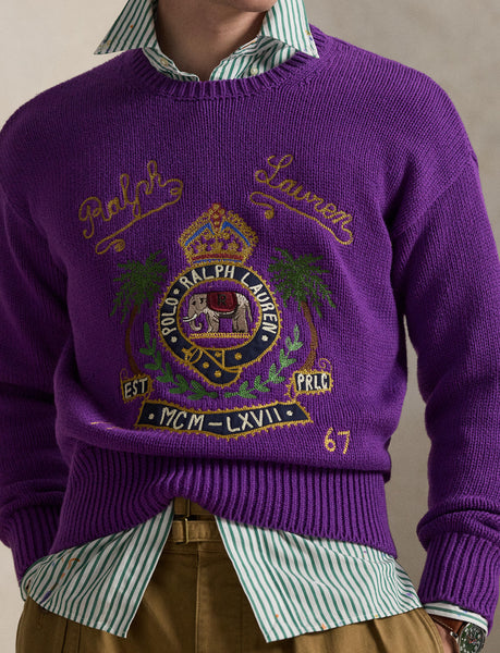 Polo Ralph Lauren Embroidered Cotton Sweater, Purple