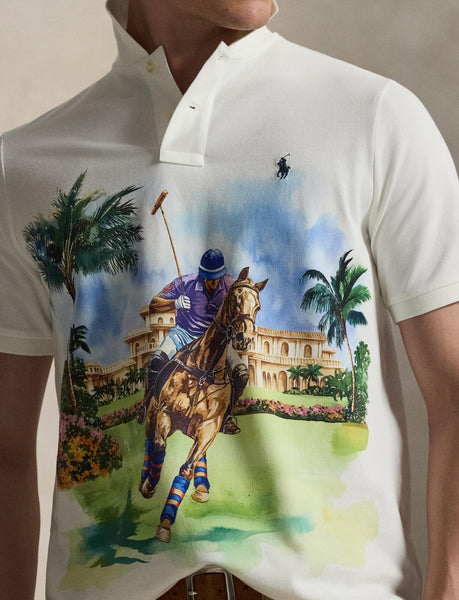 Polo Ralph Lauren Classic Fit Mesh Graphic Polo Shirt, White