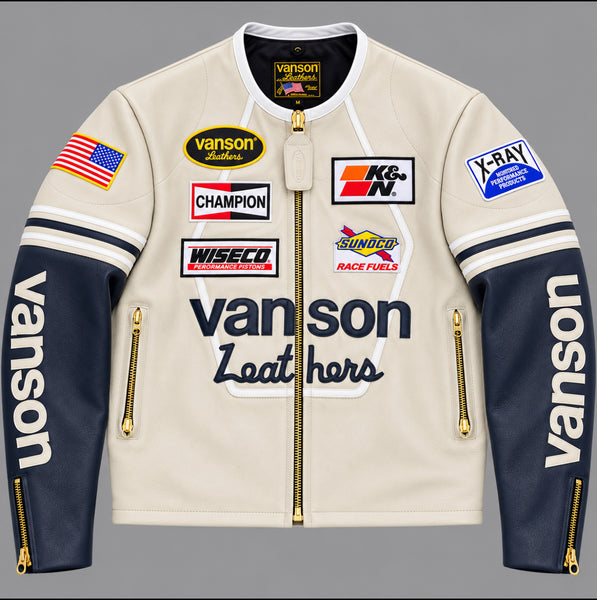 VANSON STAR JACKET, BONE/NAVY