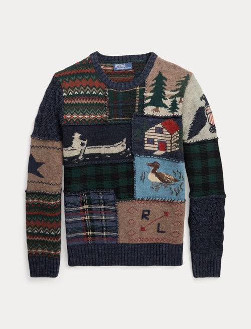 Polo Ralph Lauren Patchwork Wool-Cashmere Sweater, Brown Multi