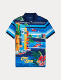 Polo Ralph Lauren Classic Fit Print Mesh Polo Shirt, Le Grand Blue