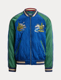 Polo Ralph Lauren Embroidered Satin Bomber Jacket, Blue/Green