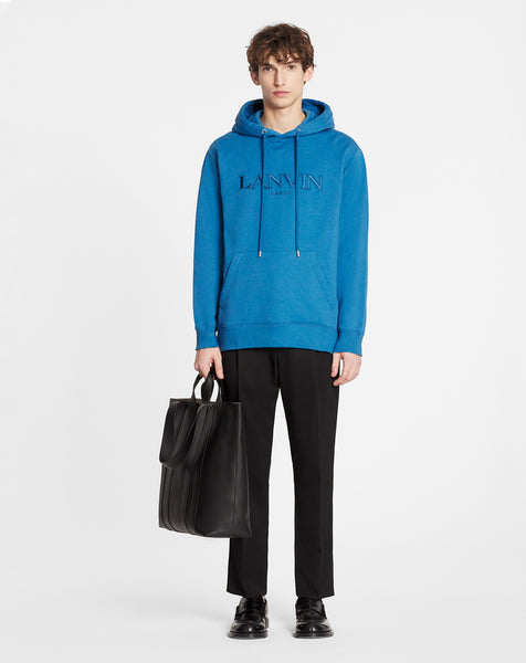 LANVIN CLASSIC PARIS OVERSIZED EMBROIDERED HOODIE, NEPTUNE BLUE