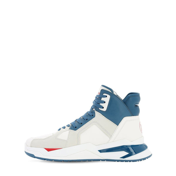BALMAIN Color-Block High-Top Sneakers, White/ Blue