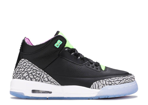 Air Jordan 3 Retro SE (GS), BLACK/WHITE-ELECTRIC GREEN-VIOLET SHOCK