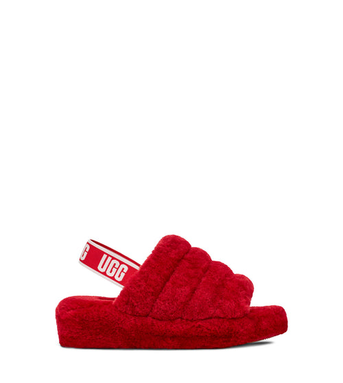 UGG WOMENS FLUFF YEAH SLIDE , RIBBON RED