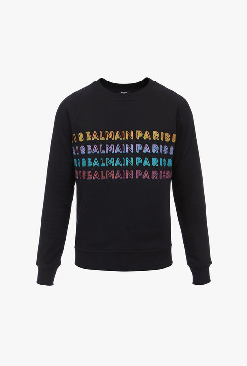 BALMAIN Multi Color Logo Crew Neck Sweatshirt, Black