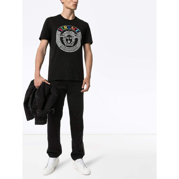 Versace: Black Embroidered T-Shirt