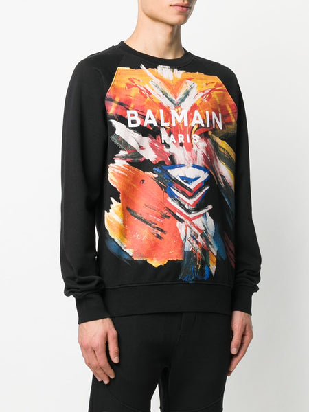 BALMAIN Printed Paint Logo Sweatshirt, Black