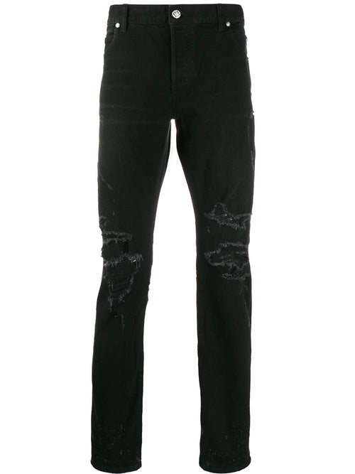 BALMAIN 6 Pocket Tapered Ripped Jean, Black