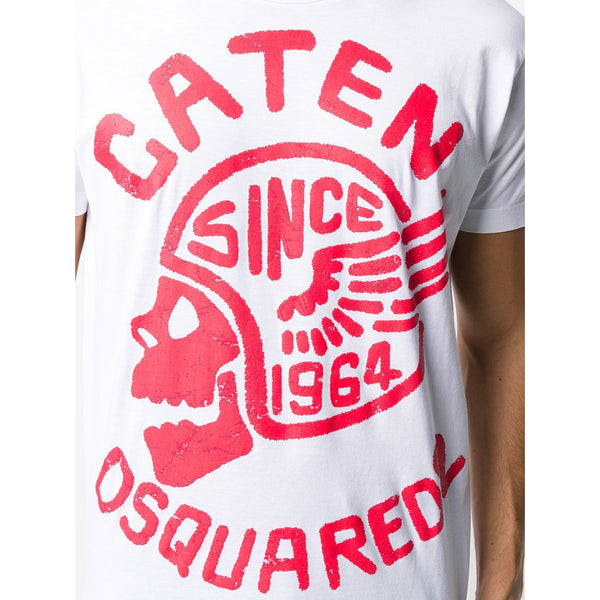 DSQUARED2 "Caten" Skull Logo Patch T-Shirt, White