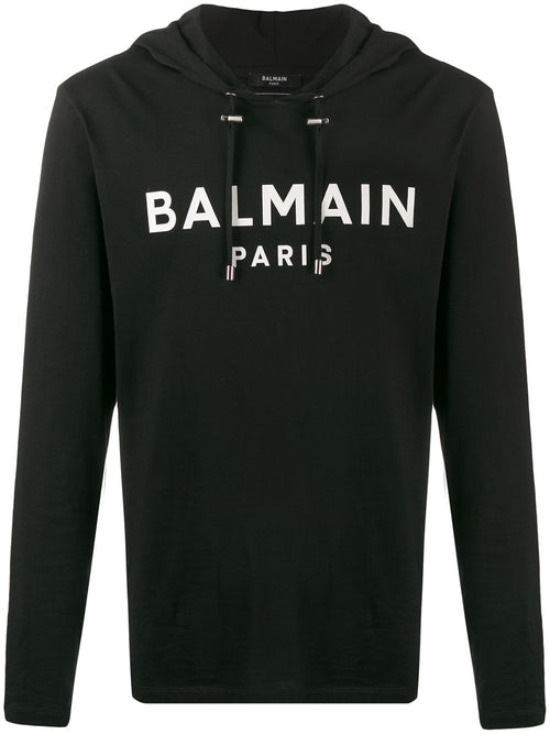 BALMAIN Hooded Long Sleeve Shirt, Black
