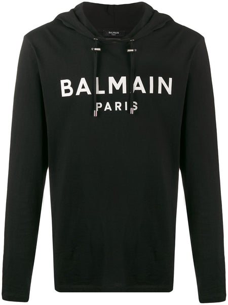BALMAIN Hooded Long Sleeve Shirt, Black