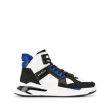 BALMAIN Color-Block High-Top Sneakers, White/ Cobalt Blue