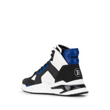 BALMAIN Color-Block High-Top Sneakers, White/ Cobalt Blue