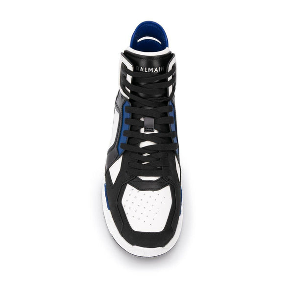 BALMAIN Color-Block High-Top Sneakers, White/ Cobalt Blue